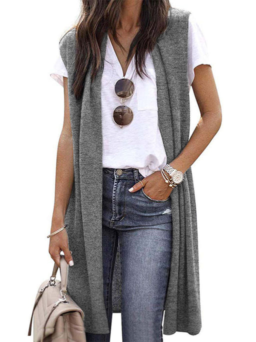 Vibrant Solid Color Knit Cardigan Vest for Stylish Casual Wear