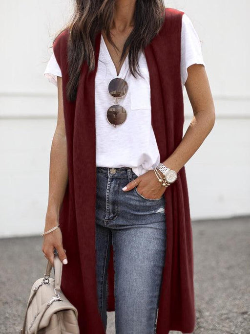 Vibrant Solid Color Knit Cardigan Vest for Stylish Casual Wear