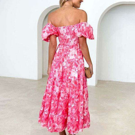 Floral Charm Boat Neck Dress - Chic Spring-Summer Essential