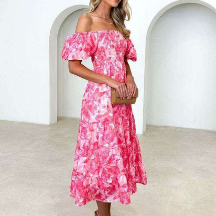 Floral Charm Boat Neck Dress - Chic Spring-Summer Essential