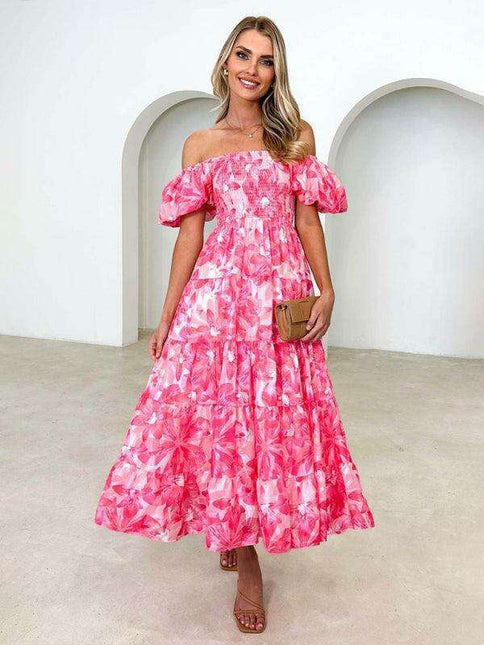 Floral Charm Boat Neck Dress - Chic Spring-Summer Essential