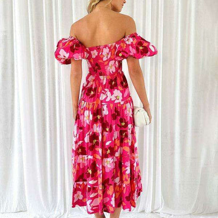 Floral Charm Boat Neck Dress - Chic Spring-Summer Essential