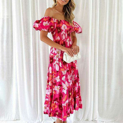 Floral Charm Boat Neck Dress - Chic Spring-Summer Essential