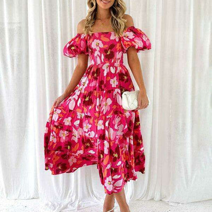 Floral Charm Boat Neck Dress - Chic Spring-Summer Essential