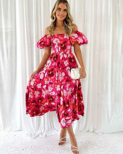 Floral Charm Boat Neck Dress - Chic Spring-Summer Essential