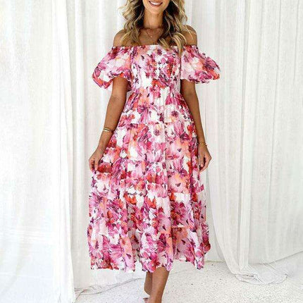 Floral Charm Boat Neck Dress - Chic Spring-Summer Essential