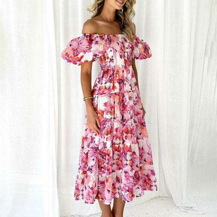 Floral Charm Boat Neck Dress - Chic Spring-Summer Essential