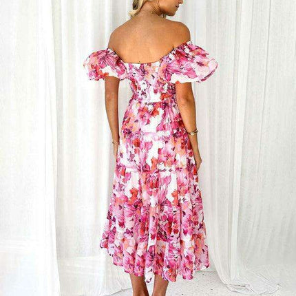 Floral Charm Boat Neck Dress - Chic Spring-Summer Essential
