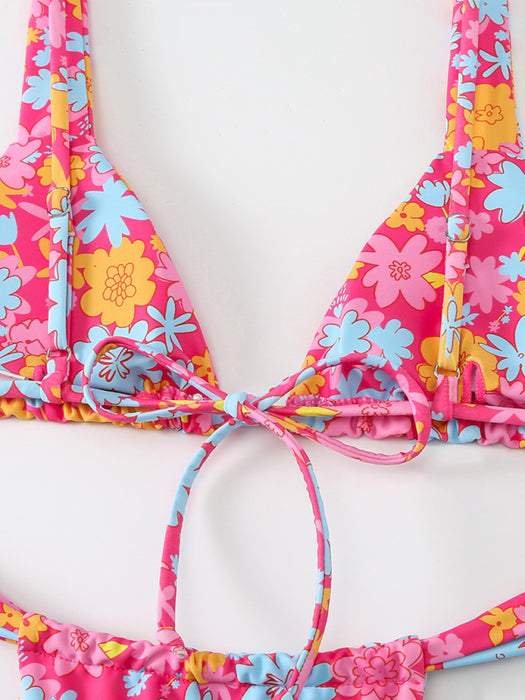 Floral Print Backless Bikini Set for Women