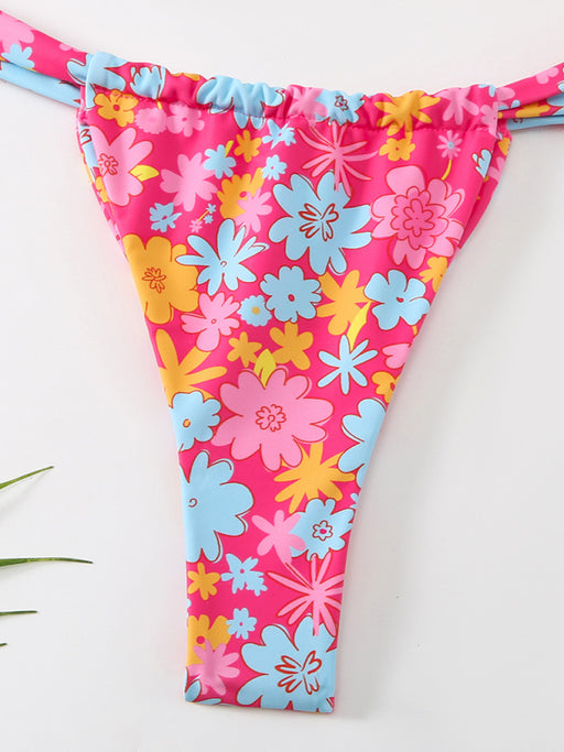 Floral Backless Split Bikini Set with Vibrant Print