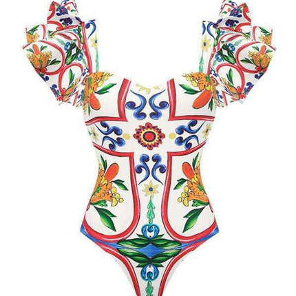 Colorful Ruffled One-Piece Swimsuit - Fun Summer Swimwear