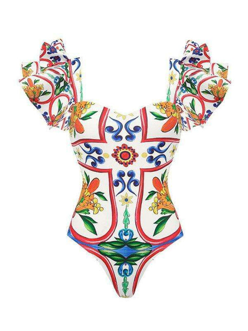 Colorful Ruffled One-Piece Swimsuit - Fun Summer Swimwear