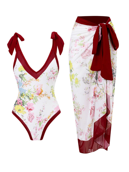 Resort Chic: Women's Knit Suspender Bikini Set with Wrap Skirt - Stylish Beachwear Ensemble