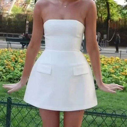 Chic Summer Tube Top Sundress with Functional Patch Pockets for Women - Ideal for Warm Weather Adventures