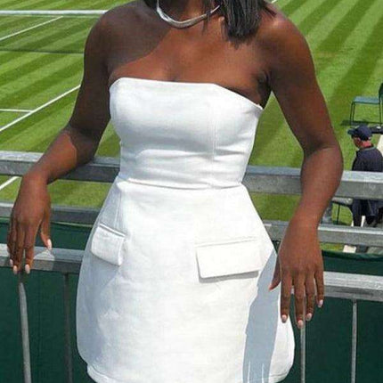 Chic Summer Tube Top Sundress with Functional Patch Pockets for Women - Ideal for Warm Weather Adventures