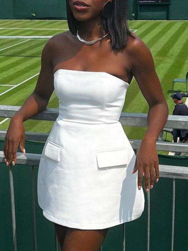 Chic Summer Tube Top Sundress with Functional Patch Pockets for Women - Ideal for Warm Weather Adventures