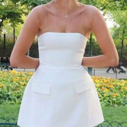 Chic Summer Tube Top Sundress with Functional Patch Pockets for Women - Ideal for Warm Weather Adventures