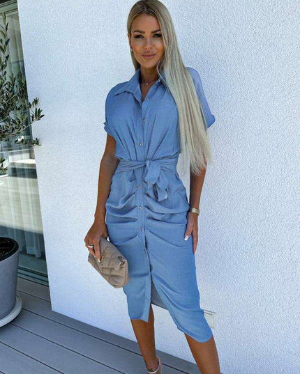 Chic Batwing Lapel Pleated Waist Dress - A Must-Have for Every Woman's Closet