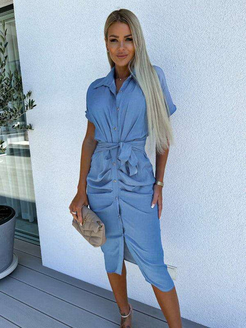 Chic Batwing Lapel Pleated Waist Dress - A Must-Have for Every Woman's Closet