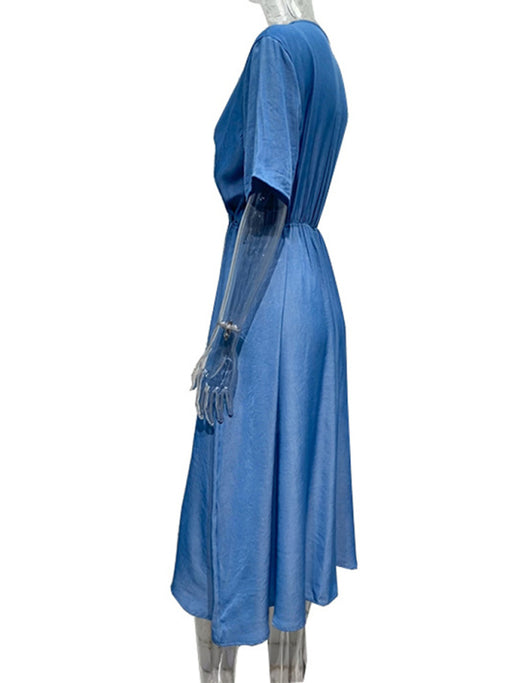 Sophisticated Women's Drop Shoulder V-Neck Dress with Elegant Sleeves