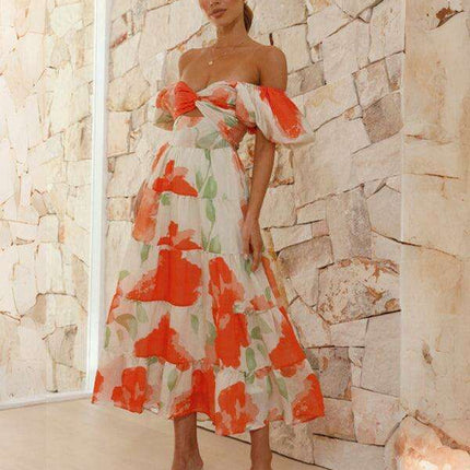 Bohemian Elegance Printed Puff Sleeve A-Line Dress