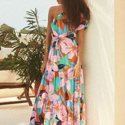 Bohemian Floral Off-Shoulder Maxi Dress - Stylish Holiday Ensemble