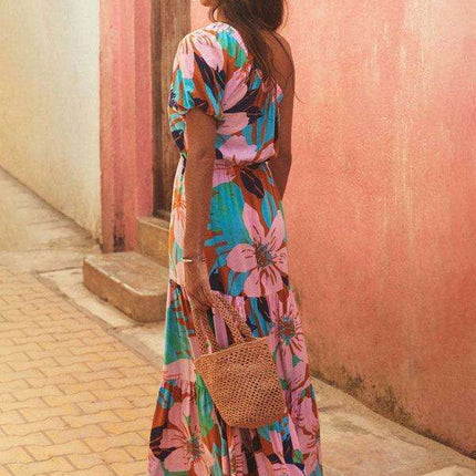 Bohemian Floral Off-Shoulder Maxi Dress - Stylish Holiday Ensemble
