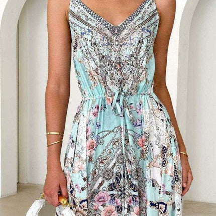 Boho Floral V-neck Maxi Dress with Stylish Suspenders