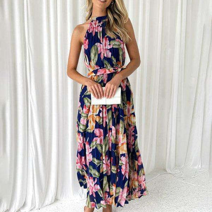 Bohemian Halterneck Swing Dress with Unique Print for Effortless Elegance