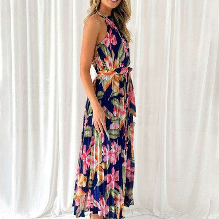 Bohemian Halterneck Swing Dress with Unique Print for Effortless Elegance