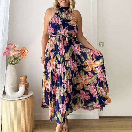 Bohemian Halterneck Swing Dress with Unique Print for Effortless Elegance