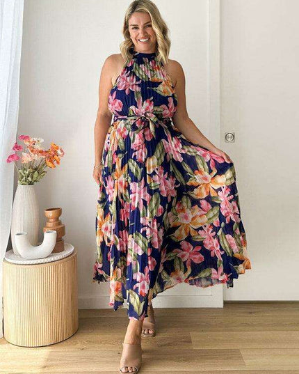 Bohemian Halterneck Swing Dress with Unique Print for Effortless Elegance