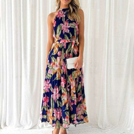 Bohemian Halterneck Swing Dress with Unique Print for Effortless Elegance