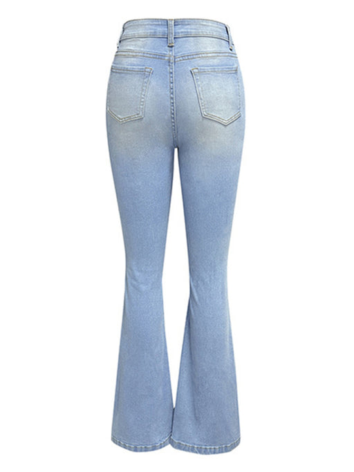 Vintage Wash Wide-Leg Denim Trousers with Edgy Distressed Detail