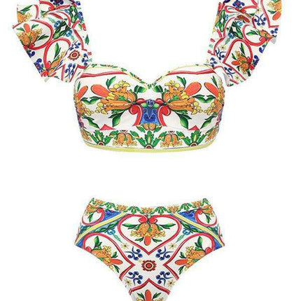 Enamel Blossom Ruffle Beach Swimsuit - Chic Summer Essential
