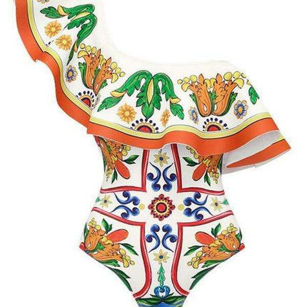 Enamel Blossom Ruffle Beach Swimsuit - Chic Summer Essential