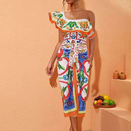 Enamel Blossom Ruffle Beach Swimsuit - Chic Summer Essential