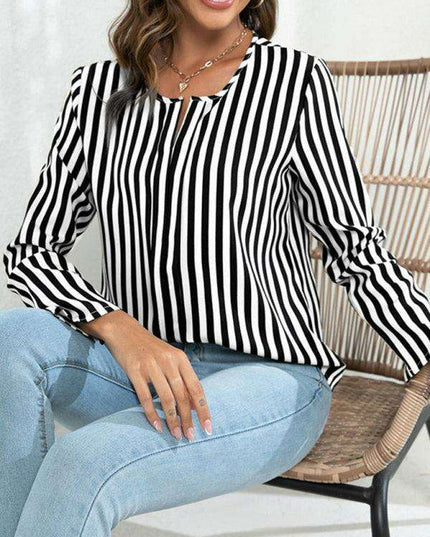 Chic Striped Round Neck Blouse - Effortless Everyday Style