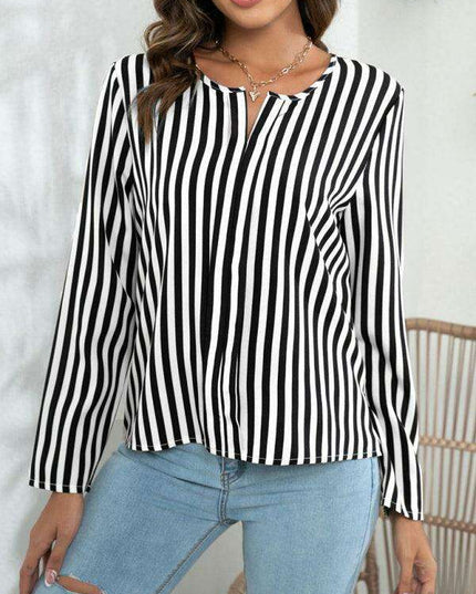 Chic Striped Round Neck Blouse - Effortless Everyday Style