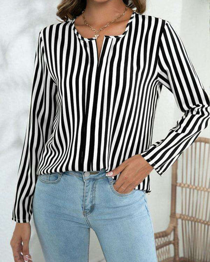 Chic Striped Round Neck Blouse - Effortless Everyday Style