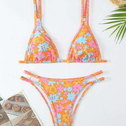 Floral Elegance Double Strap Bikini Set for Women
