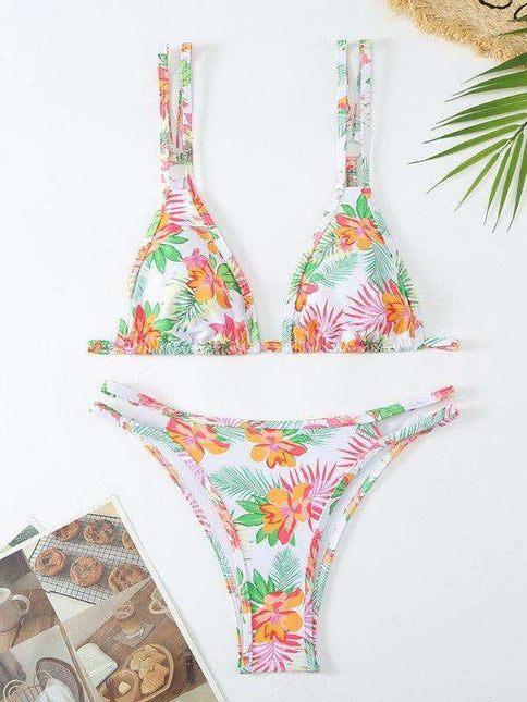Floral Elegance Double Strap Bikini Set for Women