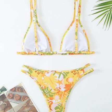 Floral Elegance Double Strap Bikini Set for Women
