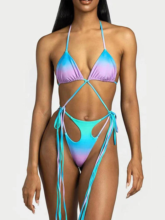 Vibrant Ombre Fringed Cutout Monokini for Women