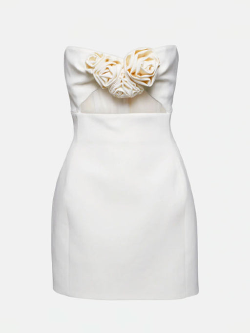 Floral Charm Strapless Mini Dress with 3D Flower Decorations