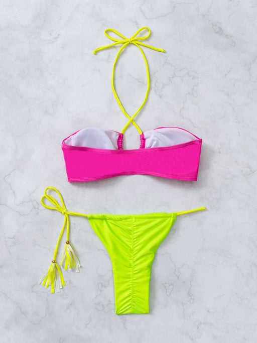 Colorful Patchwork Split Bikini Set with Flirty Detail for Women