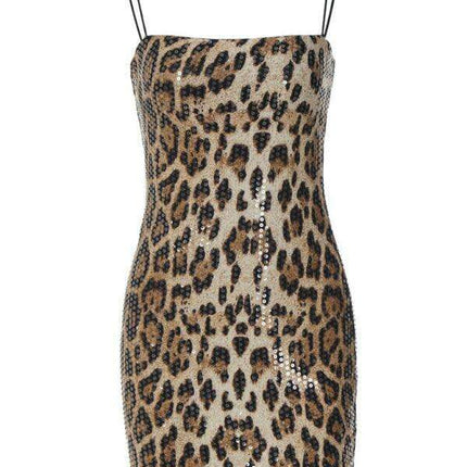 Dazzling Leopard Sequin Suspender Dress - Effortless Glamour Essential