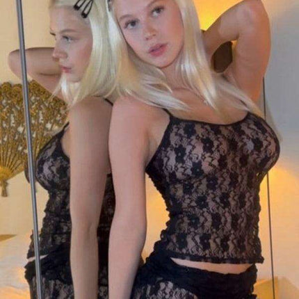 Enchanting Lace-Up Camisole Ensemble with Garter and Suspender Details