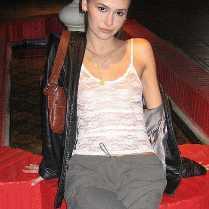 Enchanting Lace-Up Camisole Ensemble with Garter and Suspender Details