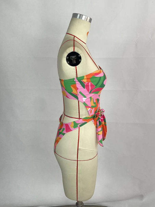 Boho Print Waist-Tied Swimsuit for Stylish Women